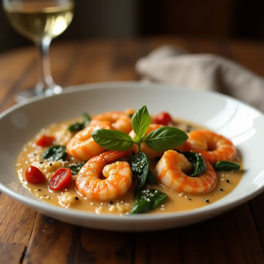 somudro A beautifully plated Creamy Tuscan Shrimp dish in 1a48f00f 7313 48af a493 471d22fb378f