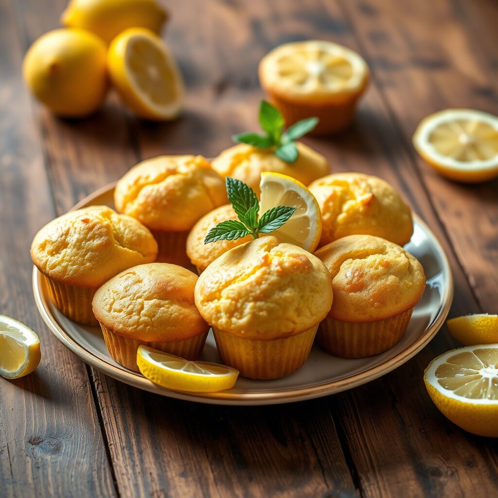 Low FODMAP Lemon Muffins.The muffins should be golden brown with a slightly domed top showcasing a light fluffy texture.Include a few lemon slices and